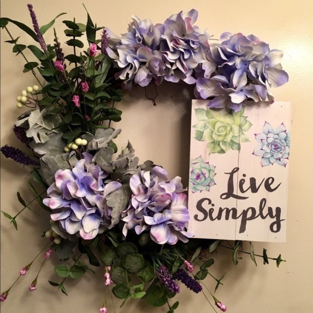 New Purple Hydrangea Eucalyptus Farmhouse Cottage Core Door Wall Decor Wreath